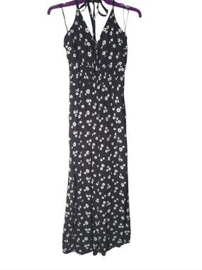Hollister Jumpsuit Black Floral Maxi Dress with White Daisy Print Size S